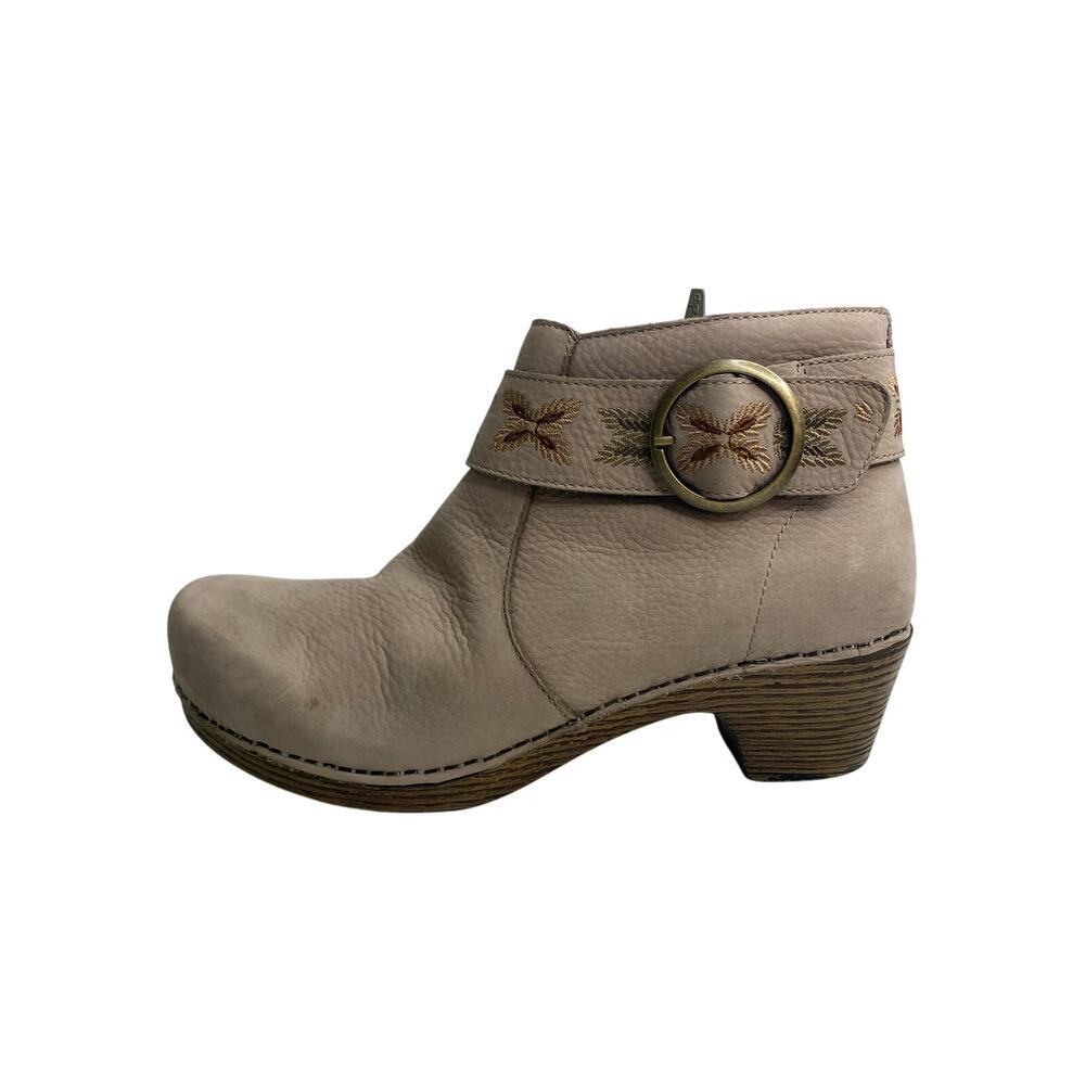 Dansko Womens Mina Ankle Bootie Nubuck Leather‎ Taupe Fall Boots Comfort Size 10